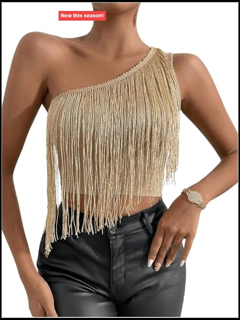One Shoulder Sleeveless Tank Top Tassel Fringe Trim Party